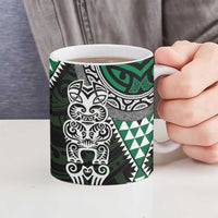Green Aotearoa Niho Taniwha Ceramic Mug Maori Mythology Tooth - Taniko Motifs - Polynesian Pride