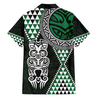Green Aotearoa Niho Taniwha Family Matching Off The Shoulder Long Sleeve Dress and Hawaiian Shirt Maori Mythology Tooth - Taniko Motifs