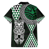 Green Aotearoa Niho Taniwha Family Matching Off Shoulder Maxi Dress and Hawaiian Shirt Maori Mythology Tooth - Taniko Motifs
