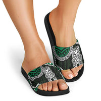 Green Aotearoa Niho Taniwha Slide Sandals Maori Mythology Tooth - Taniko Motifs - Polynesian Pride