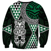 Green Aotearoa Niho Taniwha Sweatshirt Maori Mythology Tooth - Taniko Motifs