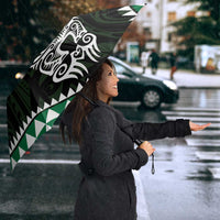 Green Aotearoa Niho Taniwha Umbrella Maori Mythology Tooth - Taniko Motifs - Polynesian Pride