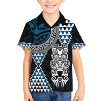 Blue Aotearoa Niho Taniwha Family Matching Tank Maxi Dress and Hawaiian Shirt Maori Mythology Tooth - Taniko Motifs