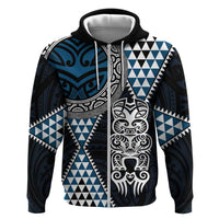 Blue Aotearoa Niho Taniwha Hoodie Maori Mythology Tooth - Taniko Motifs