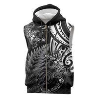 New Zealand Lizard Sleeveless Zip Hoodie Silver Fern Aotearoa Maori - Polynesian Pride