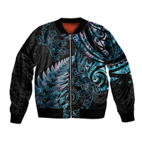 New Zealand Lizard Bomber Jacket Silver Fern Aotearoa Maori With Paua Shell LT14 Unisex Turquoise - Polynesian Pride