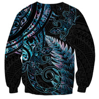 New Zealand Lizard Sweatshirt Silver Fern Aotearoa Maori With Paua Shell LT14 - Polynesian Pride