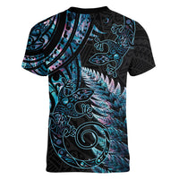 New Zealand Lizard Women V Neck T Shirt Silver Fern Aotearoa Maori With Paua Shell LT14 - Polynesian Pride