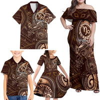 Personalised Polynesia Zodiac Capricorn Family Matching Off Shoulder Maxi Dress and Hawaiian Shirt Galaxy Polynesian Pattern Chest Tattoo Style