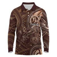 Personalised Polynesia Zodiac Capricorn Long Sleeve Polo Shirt Galaxy Polynesian Pattern Chest Tattoo Style
