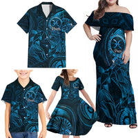 Personalised Polynesia Zodiac Pisces Family Matching Off Shoulder Maxi Dress and Hawaiian Shirt Galaxy Polynesian Pattern Chest Tattoo Style