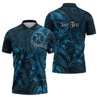 Personalised Polynesia Zodiac Pisces Zipper Polo Shirt Galaxy Polynesian Pattern Chest Tattoo Style