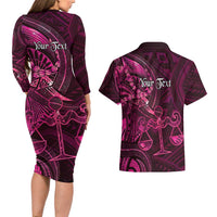 Personalised Polynesia Zodiac Libra Couples Matching Long Sleeve Bodycon Dress and Hawaiian Shirt Galaxy Polynesian Pattern Chest Tattoo Style
