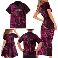 Personalised Polynesia Zodiac Libra Family Matching Short Sleeve Bodycon Dress and Hawaiian Shirt Galaxy Polynesian Pattern Chest Tattoo Style