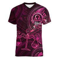 Personalised Polynesia Zodiac Libra Women V-Neck T-Shirt Galaxy Polynesian Pattern Chest Tattoo Style