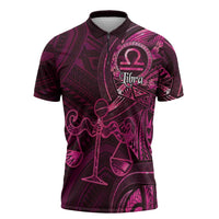 Personalised Polynesia Zodiac Libra Zipper Polo Shirt Galaxy Polynesian Pattern Chest Tattoo Style