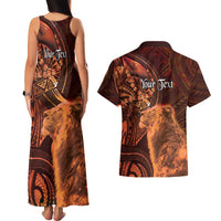 Personalised Polynesia Zodiac Leo Couples Matching Tank Maxi Dress and Hawaiian Shirt Galaxy Polynesian Pattern Chest Tattoo Style