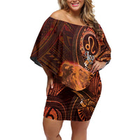 Personalised Polynesia Zodiac Leo Family Matching Off Shoulder Short Dress and Hawaiian Shirt Galaxy Polynesian Pattern Chest Tattoo Style