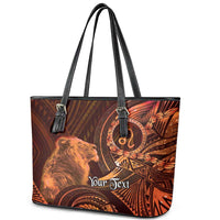 Personalised Polynesia Zodiac Leo Leather Tote Bag Galaxy Polynesian Pattern Chest Tattoo Style