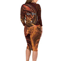 Personalised Polynesia Zodiac Leo Long Sleeve Bodycon Dress Galaxy Polynesian Pattern Chest Tattoo Style LT14 - Polynesian Pride