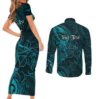 Personalised Polynesia Zodiac Sagittarius Couples Matching Short Sleeve Bodycon Dress and Long Sleeve Button Shirt Galaxy Polynesian Pattern Chest Tattoo Style