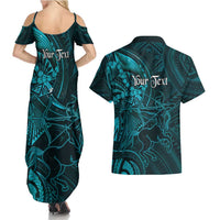 Personalised Polynesia Zodiac Sagittarius Couples Matching Summer Maxi Dress and Hawaiian Shirt Galaxy Polynesian Pattern Chest Tattoo Style