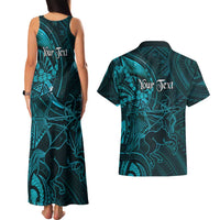Personalised Polynesia Zodiac Sagittarius Couples Matching Tank Maxi Dress and Hawaiian Shirt Galaxy Polynesian Pattern Chest Tattoo Style