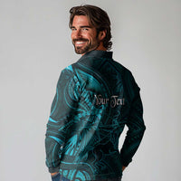 Personalised Polynesia Zodiac Sagittarius Long Sleeve Polo Shirt Galaxy Polynesian Pattern Chest Tattoo Style