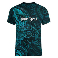 Personalised Polynesia Zodiac Sagittarius Women V-Neck T-Shirt Galaxy Polynesian Pattern Chest Tattoo Style