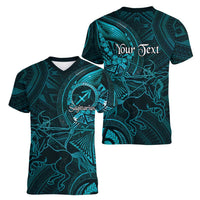 Personalised Polynesia Zodiac Sagittarius Women V-Neck T-Shirt Galaxy Polynesian Pattern Chest Tattoo Style