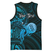 Personalised Polynesia Zodiac Aquarius Basketball Jersey Galaxy Polynesian Pattern Chest Tattoo Style