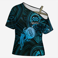 Personalised Polynesia Zodiac Aquarius Cross Shoulder Shirt Galaxy Polynesian Pattern Chest Tattoo Style