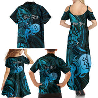 Personalised Polynesia Zodiac Aquarius Family Matching Summer Maxi Dress and Hawaiian Shirt Galaxy Polynesian Pattern Chest Tattoo Style