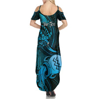 Personalised Polynesia Zodiac Aquarius Family Matching Summer Maxi Dress and Hawaiian Shirt Galaxy Polynesian Pattern Chest Tattoo Style