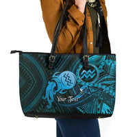 Personalised Polynesia Zodiac Aquarius Leather Tote Bag Galaxy Polynesian Pattern Chest Tattoo Style
