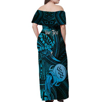 Personalised Polynesia Zodiac Aquarius Off Shoulder Maxi Dress Galaxy Polynesian Pattern Chest Tattoo Style