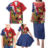 Hawaii And Tonga Family Matching Puletasi and Hawaiian Shirt Shark Tattoo With Tongan Coat Of Arms LT14 - Polynesian Pride