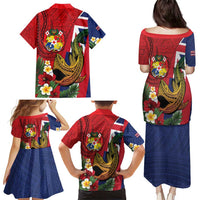 Hawaii And Tonga Family Matching Puletasi and Hawaiian Shirt Shark Tattoo With Tongan Coat Of Arms LT14 - Polynesian Pride
