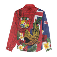 Hawaii And Tonga Women Casual Shirt Shark Tattoo With Tongan Coat Of Arms