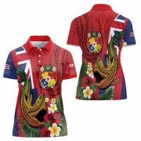 Hawaii And Tonga Women Polo Shirt Shark Tattoo With Tongan Coat Of Arms LT14 - Polynesian Pride