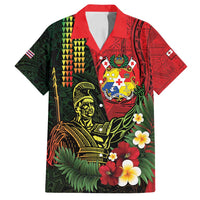 Hawaii And Tonga Family Matching Long Sleeve Bodycon Dress and Hawaiian Shirt King Kamehameha Tribal Ngatu Pattern LT14 Dad's Shirt - Short Sleeve Red - Polynesian Pride