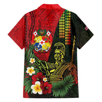Hawaii And Tonga Family Matching Long Sleeve Bodycon Dress and Hawaiian Shirt King Kamehameha Tribal Ngatu Pattern LT14 - Polynesian Pride