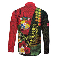 Hawaii And Tonga Family Matching Off The Shoulder Long Sleeve Dress and Hawaiian Shirt King Kamehameha Tribal Ngatu Pattern