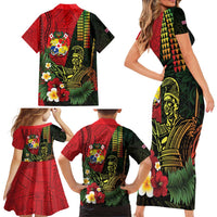 Hawaii And Tonga Family Matching Short Sleeve Bodycon Dress and Hawaiian Shirt King Kamehameha Tribal Ngatu Pattern LT14 - Polynesian Pride