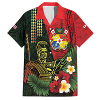 Hawaii And Tonga Family Matching Short Sleeve Bodycon Dress and Hawaiian Shirt King Kamehameha Tribal Ngatu Pattern LT14 Dad's Shirt - Short Sleeve Red - Polynesian Pride
