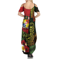 Hawaii And Tonga Family Matching Summer Maxi Dress and Hawaiian Shirt King Kamehameha Tribal Ngatu Pattern
