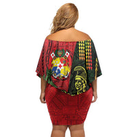 Hawaii And Tonga Off Shoulder Short Dress King Kamehameha Tribal Ngatu Pattern