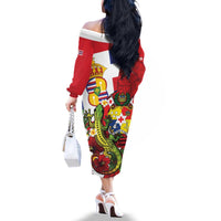 Hawaii And Tonga Family Matching Off The Shoulder Long Sleeve Dress and Hawaiian Shirt King Kalakaua Tribal Gecko Tongan Ngatu