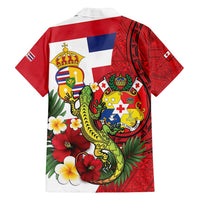 Hawaii And Tonga Family Matching Off Shoulder Short Dress and Hawaiian Shirt King Kalakaua Tribal Gecko Tongan Ngatu