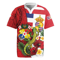 Hawaii And Tonga Rugby Jersey King Kalakaua Tribal Gecko Tongan Ngatu LT14 Red - Polynesian Pride